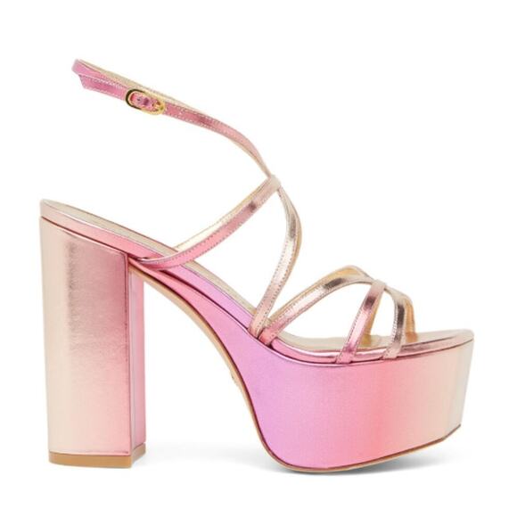 Stuart Weitzman Women's Hot Pink BarelyThere Square High Platform Sandal Size 8B - Picture 3 of 10